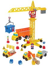 Joc de construit Constructori cu macara Publics Works Crane Abrick Ecoiffier cu 5 mașinuțe și 2 figurine de la 3 ani