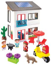 Joc de construit casă de familie Abrick Écoiffier cu etaj motocicletă mică și 3 figurine cu 56 de bucăți de la 18 luni