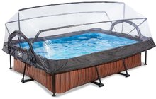 Medence búrával és szivattyúval Wood pool Exit Toys acél medencekeret 220*150*65 cm barna 6 évtől