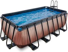 Bazén s pieskovou filtráciou Wood pool Exit Toys oceľová konštrukcia 400*200*122 cm hnedý od 6 rokov