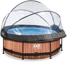 Bazén s krytom a filtráciou Wood pool Exit Toys kruhový oceľová konštrukcia 244*76 cm hnedý od 6 rokov