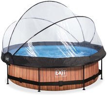 Bazén s krytom a filtráciou Wood pool Exit Toys kruhový oceľová konštrukcia 300*76 cm hnedý od 6 rokov