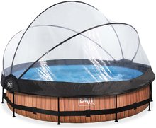 Medence búrával és szivattyúval Wood pool Exit Toys kerek acél medencekeret 360*76 cm barna 6 évtől