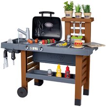 Kerti grill játékkonyhával Garden Kitchen Evolutive Smoby magasságilag állítható folyó vízzel a csapból és 43 kiegészítő