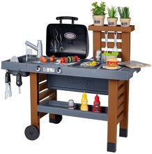 Grătar pentru grădină și bucătărie Garden Kitchen Evolutive Smoby reglabil în înălțime cu apă curgătoare din robinet și 43 accesorii