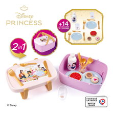 Piknikový košík a stolek 2v1 Princezny Disney Picnic Basket Smoby 14 doplňků s jídelní soupravou