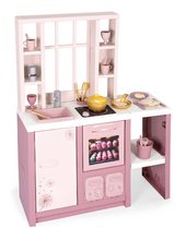 Kuchynka elektronická s magickými cestovinami Loft Fleur Pink 360° Smoby ružová so zvukom obojstranná s 27 doplnkami 50 cm pracovná doska