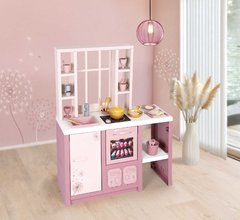 Kuchynka elektronická s magickými cestovinami Loft Fleur Pink 360° Smoby ružová so zvukom obojstranná s 27 doplnkami 50 cm pracovná doska