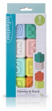 Kocky Super Soft Squeeze & Stack Block Set Infantino 8 mäkkých kociek od 6 mes INF315363
