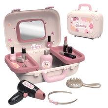 Kozmetický kufrík so zrkadlom My Beauty Vanity Smoby kaderníctvo s fénom a kozmetika s nechtovým štúdiom 10 doplnkov