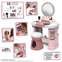 Măsuță cosmetică cu oglindă reglabilă My Beauty Dressing Table Smoby cu scăunel și accesorii de înfrumusețare 15 de la 3 ani