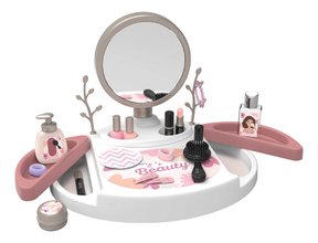Pipere asztal állítható tükörrel My Beauty Studio Smoby elfordítható polcok tárolókkal fa formájú akasztókkal ékszerekre és 15 kiegészítővel