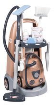Úklidový vozík a elektronický vysavač Rowenta Trolley Vacuum Cleaner Smoby s realistickým zvukem se smetákem lopatkou a 9 doplňky