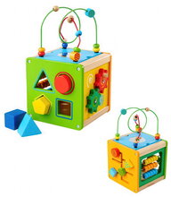 Drevená didaktická kocka Play and Learning Cube Eichhorn s vkladacími kockami a labyrint s korálikmi od 12 mes EH3457