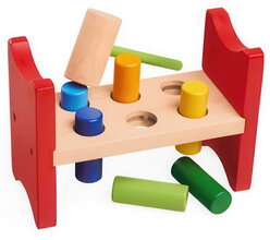Drevená zatĺkačka Knocking Bench Eichhorn s kladivkom a 6 farebnými valcami od 12 mes EH3463