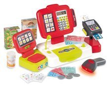 Pokladňa elektronická s kalkulačkou Large cash Register Smoby červená s váhou terminálom a čítačkou kódov s 30 doplnkami