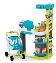 Obchod City Shop Smoby elektronický s pokladňou, potravinami a 41 doplnkami tyrkysový