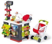 Obchod s vozíkom a potravinami Supermarket Smoby s elektronickou pokladňou a skenerom váhou a 42 doplnkov