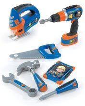 Pracovné náradie Staviteľ Bob Smoby s mechanickou vŕtačkou, pílou, mobilom a 4 náradia