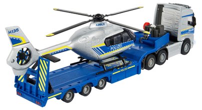 Kamión s policajným vrtuľníkom Volvo Truck Airbus Majorette 35 cm dĺžka