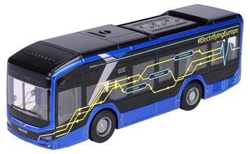 Autobus MAN Lion´s City 10 E Bus Majorette s gumenými kolieskami a otvárateľné dvere dĺžka 22,5 cm