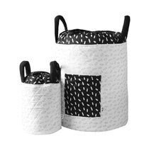 Košík na hračky Listy Bamboo toTs-smarTrike Black&White textilní, bambusový hedvábí a satén 45*40 cm