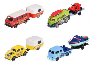 Kisautó pótkocsival VW The Originals Trailer Majorette fém felfüggesztéssel 13 cm hossza 4 fajta