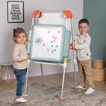 Tabuľa kovová na kriedu a magnetky Evolutiv Board Smoby obojstranná výškovo polohovateľná s úložným priestorom a 80 doplnkov 130 cm výška SM410207