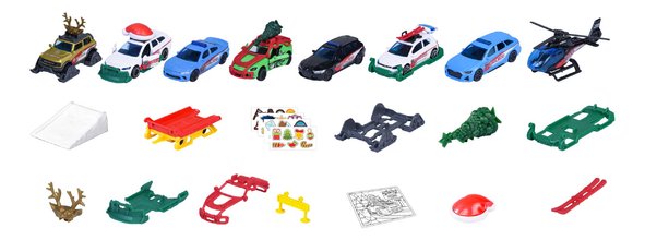 Adventný kalendár s 8 autíčkami Advent Calendar Majorette 24 prekvapení so 16 doplnkami od 3 rokov MJ4107000