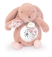 Plyšový zajačik Musical Night Light Star Projector Pink Doudou et Compagnie so svetlom hudbou a bielym šumom ružový 19 cm od 0 mes