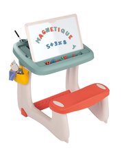 Bancă pentru desenat și magneți Little Pupils Desk Smoby cu tablă cu două fețe și spațiu de depozitare cu 80 de accesorii SM420107