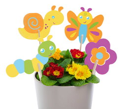 Dřevěné kolíky do květináče Outdoor Flowerpot Stickers Eichhorn 8 dílů se štětcem a barvou na vymalování od 3 let EH4598