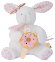 Plyšový zajačik s donutom Vanilla Strawberry Bunny Plush Doudou et Compagnie v darčekovom balení ružový  20 cm od 0 mes DC4670