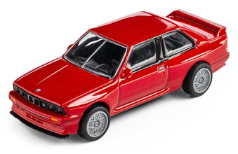 Autíčko Collection 1986 BMW M3 Majorette kovové vo výstavnom boxe s gumenými kolieskami dĺžka 7,5 cm 1:64