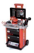 Pracovný vozík Autá 2 Pit Stop Smoby s mechanickou vŕtačkou, autom McQueen a 25 doplnkami