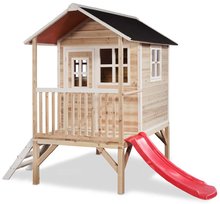 Domček cédrový na pilieroch Loft 300 Natural Exit Toys s vodeodolnou strechou a šmykľavkou prírodný
