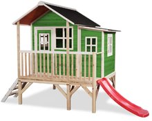 Házikó pilléreken cédrusból Loft 350 Green Exit Toys nagy vízhatlan tetővel és csúszdával zöld