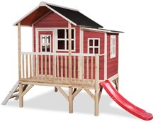 Házikó pilléreken cédrusból Loft 350 Red Exit Toys nagy vízhatlan tetővel és csúszdával piros
