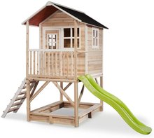 Házikó pilléreken cédrusból Loft 500 Natural Exit Toys vízhatlan tetővel homokozóval és 1,75 m csúszdával natúr