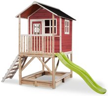 Domček cédrový na pilieroch Loft 500 Red Exit Toys s vodeodolnou strechou pieskoviskom a 1,75 m šmykľavkou