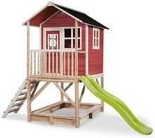Házikó pilléreken cédrusból Loft 500 Red Exit Toys vízhatlan tetővel homokozóval és 1,75 m csúszdával piros