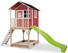 Házikó pilléreken cédrusból Loft 700 Red Exit Toys vízhatlan tetővel homokozóval és 2,28 m csúszdával piros