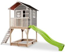 Domeček cedrový na pilířích Loft 700 Grey Exit Toys s voděodolnou střechou pískovištěm a 2,28 m skluzavkou šedý