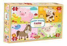 Puzzle Junior Farm 4 Dohány Animale domestice 6-9-12-16 piese de la vârsta de 24 de luni