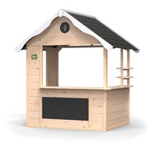 Domček cyprusový Hika Wooden Playhouse Exit Toys s tabuľou na kreslenie kriedou a koleso s 8 aktivitami od 2 rokov ET50500000