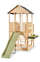 Panoramatický domček na pilieroch Panorama 550 Wodden Playhouse Exit Toys cyprusový s pieskoviskom šmykľavkou a kuchynkou ET50520550