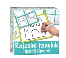 Készségfejlesztő rajztábla Rajzolj rá és töröld le! Dohány türkízkék - Rajzolni tanulok lépésről lépésre várakat és járgányokat