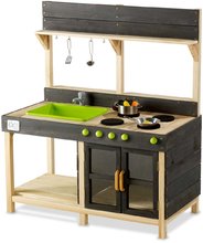 Bucătărie din cedru cu apă curgătoare Yummy 200 Outdoor Play Kitchen Exit Toys exterioară cu cuptor și accesorii de bucătărie de la 24 de luni