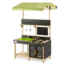 Bucătărie din cedru cu apă curgătoare Yummy 300 Outdoor Play Kitchen Exit Toys exterioară cu cuptor acoperiș și ustensile de bucătărie de la 24 de lun