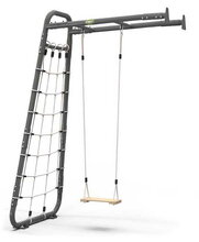 Cățărătoare multifuncțională GetSet Monkeybar MB110 Wall Mount Grey Exit Toys structură din oțel cu leagăn și plasă pentru cățărat cu montaj pe perete